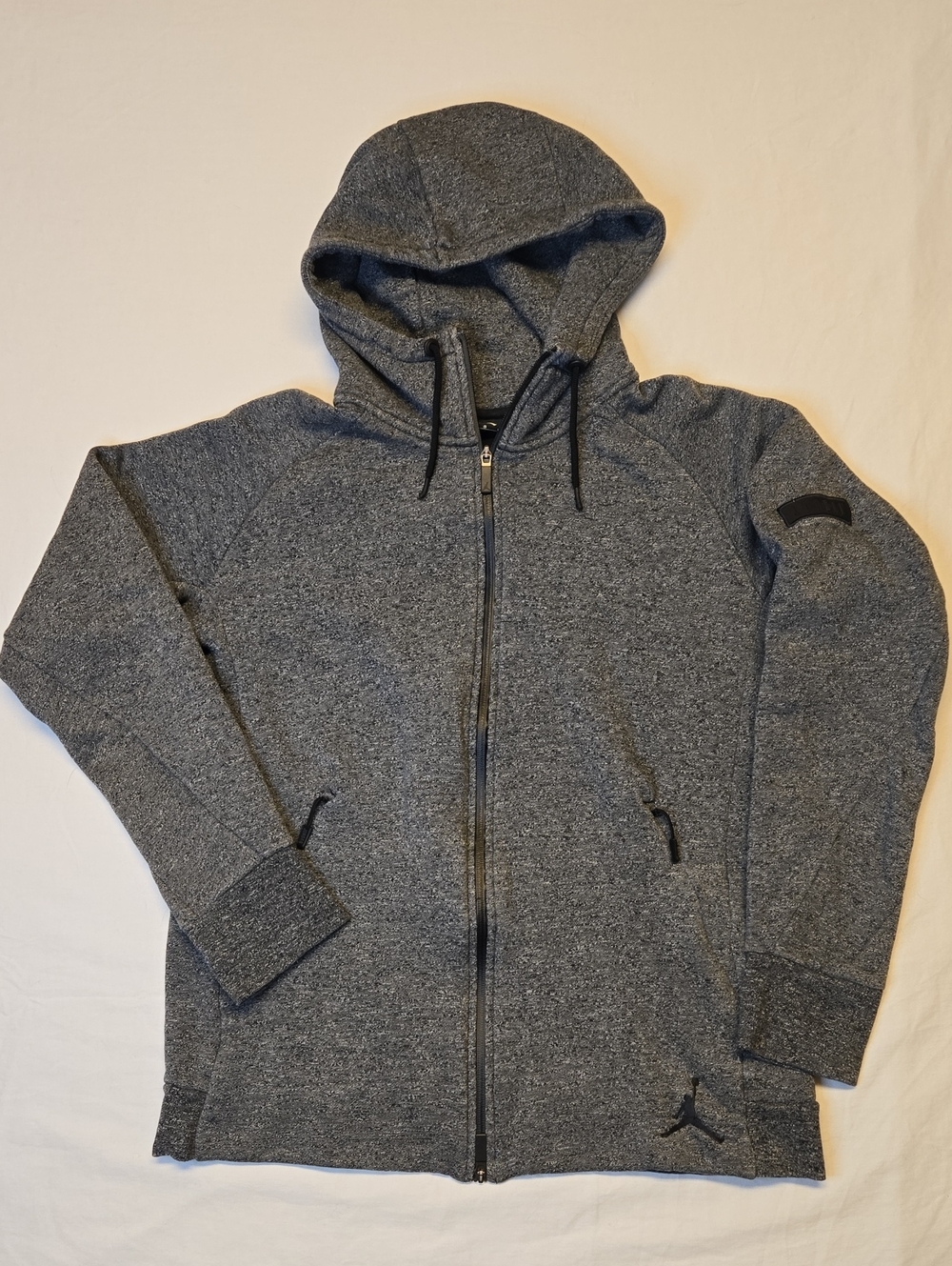 Air Jordan Charcoal Speckle Full-Zip Hoodie Sweater with Black Jumpman Logo Y2K